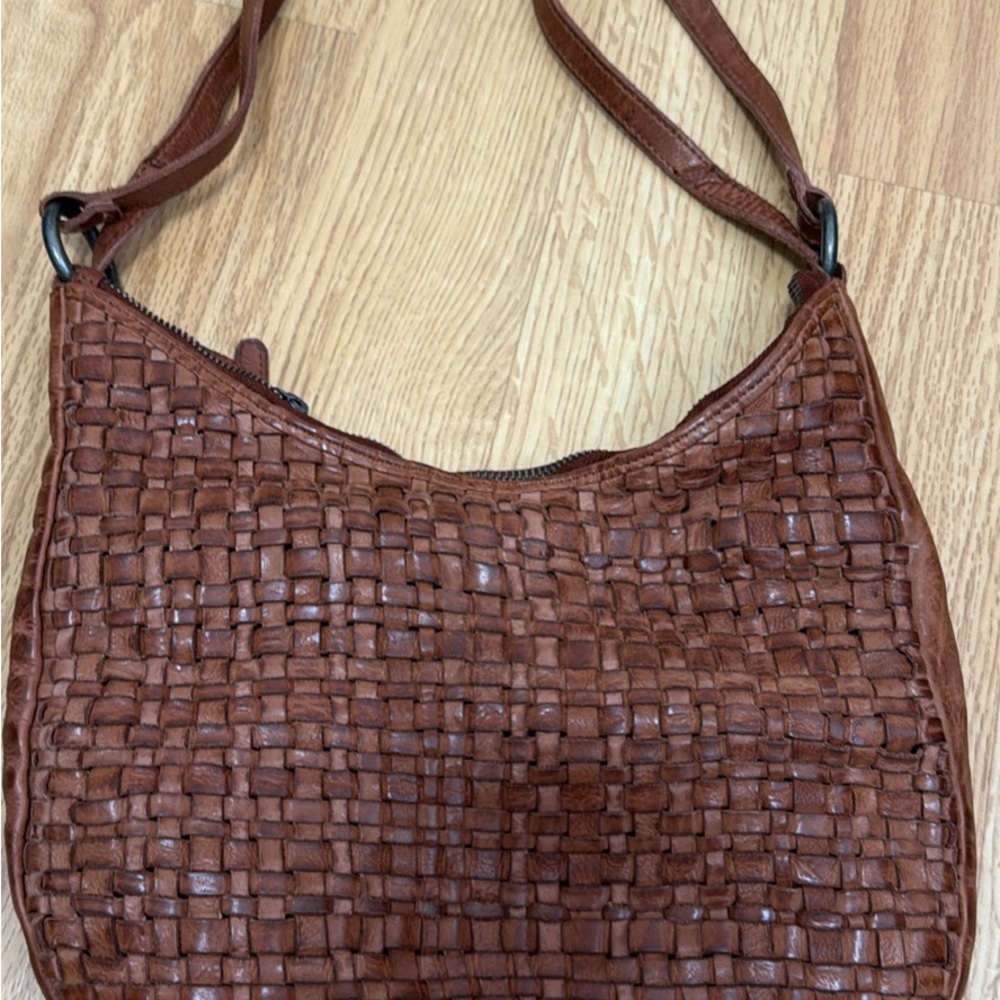 Brown Woven Leather Shoulder Bag